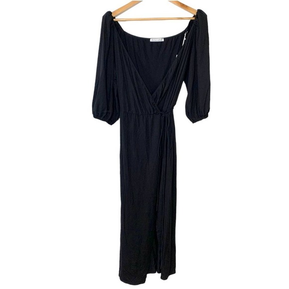 Reformation NEW Calabra Black Wrap Jersey Tencel Tie Midi Dress Black Medium - Picture 2 of 10
